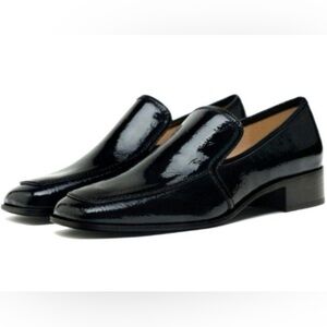 New Zara Faux Patent Leather Moccasin Flat Black Size 37.